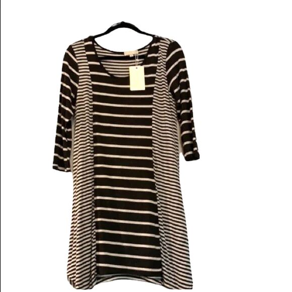 Shark Bite Hem Striped Long Sleeve Midi Dress by Emily Stacy Medium and Large - Picture 3 of 11